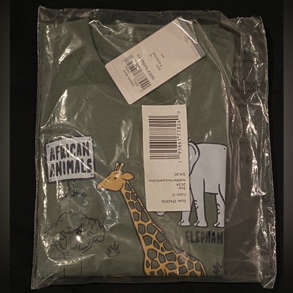 Carter’s Toddler Safari Animals Graphic Long Sleeve Tee - Green - 2T - Picture 3 of 4
